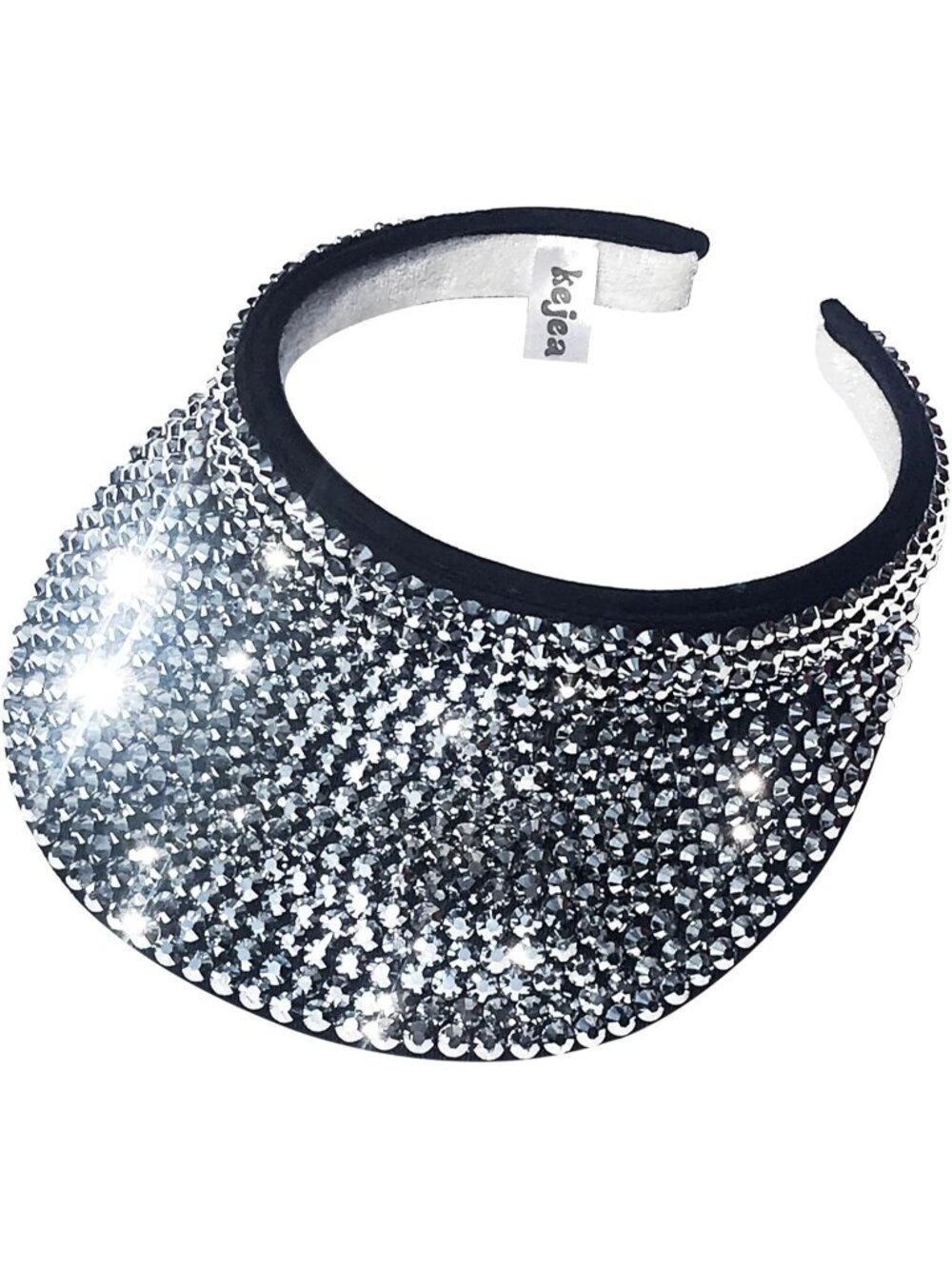 🆕Women Black Silver Sun Shiny Rhinestones Clip On Visor Adjustable Bling Hats